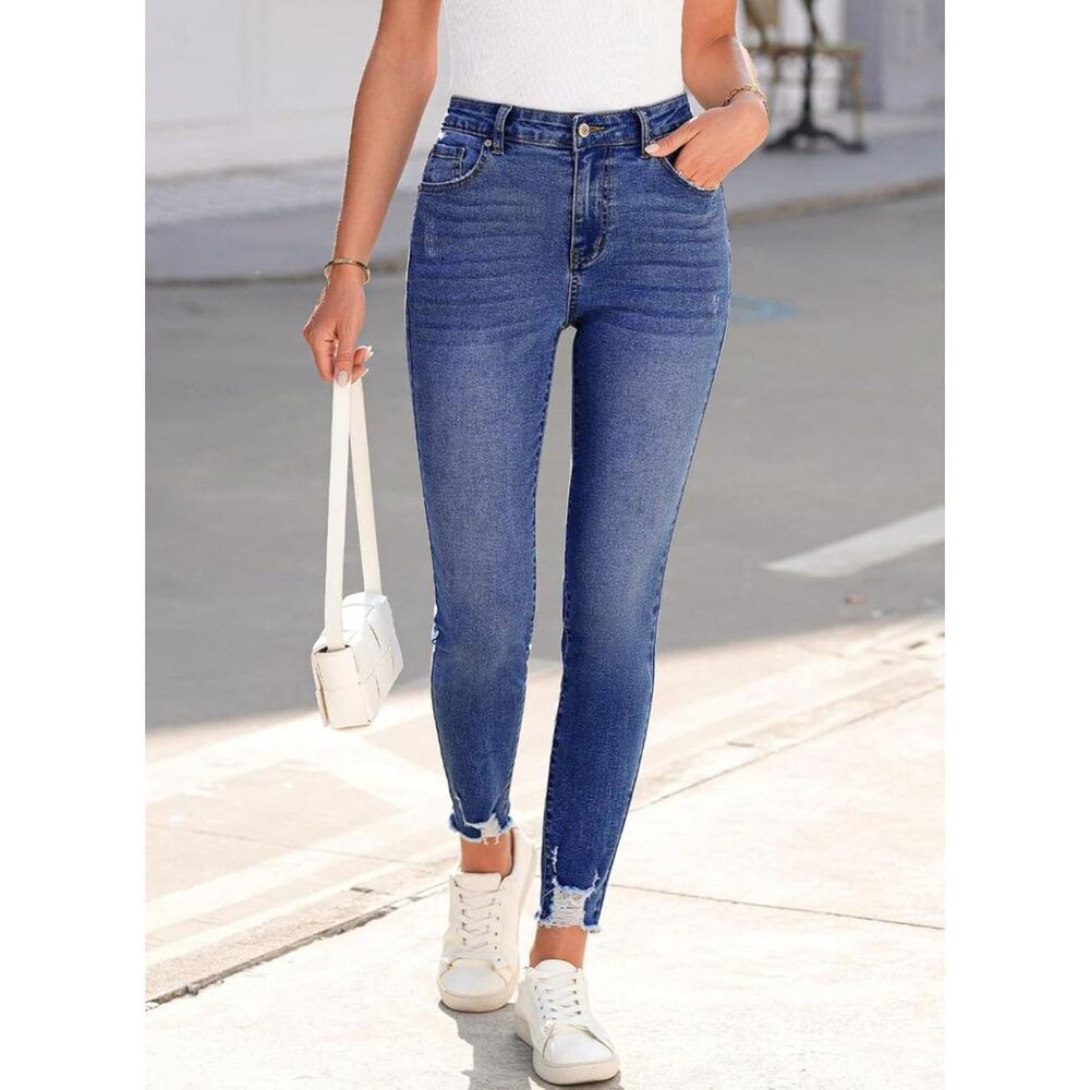 Brand New - Shewin Ripped Raw Hem Skinny Jeans